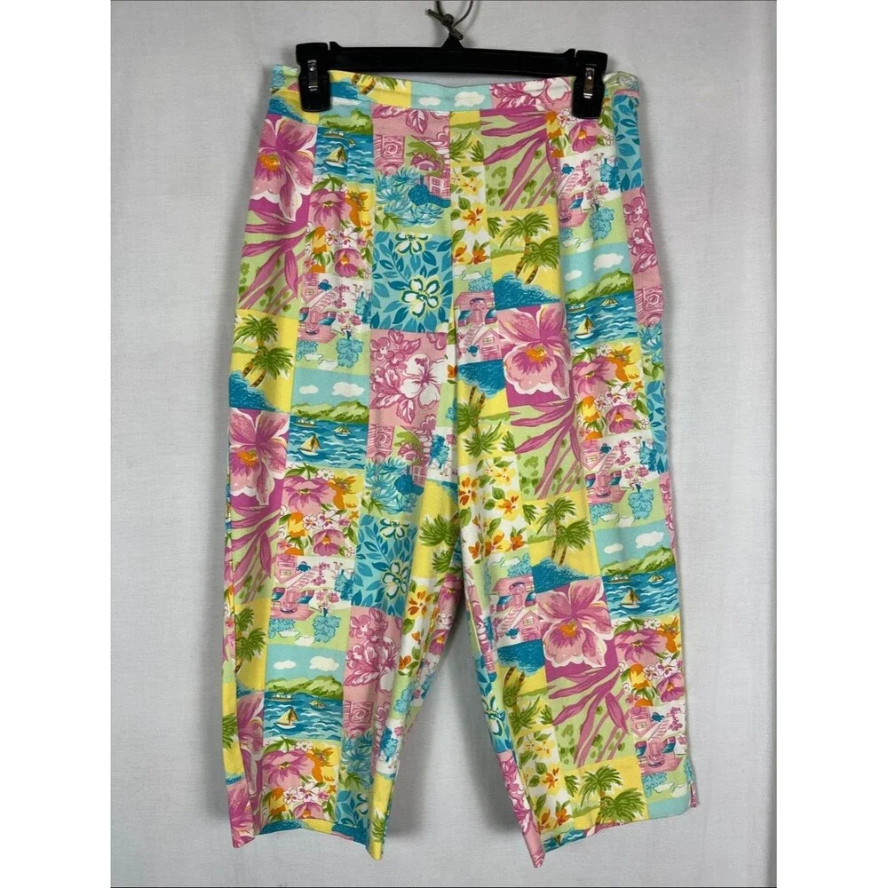Briggs Beach Town Tropical Bright Pleated Capris Pants